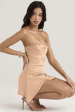 strapless satin ruched cascading dress