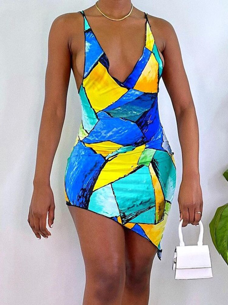 patchwork matching print mini dress