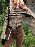 stripe print brown knitted jumpers