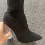 suede stripper block clear heels ankle boots