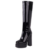 double platform block high heels long boots