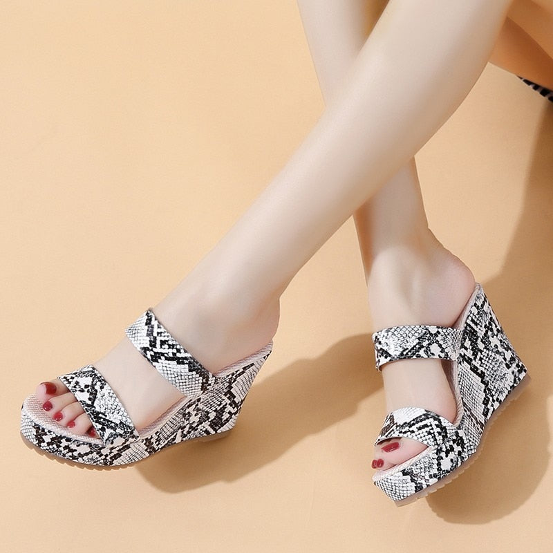 colorful snake prints heeled sandals