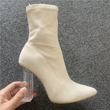 suede stripper block clear heels ankle boots