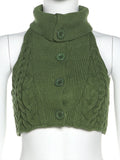 knit button lapel collar tank top