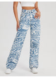 swirl stripe printing straight loose jeans