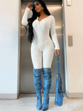 striped knitted v neck full sleeve body shaping jumpsuit