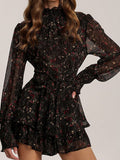 chiffon ruffled vintage floral print dress