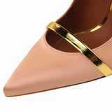 faux leather gold double strap stilettos