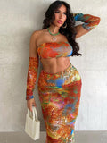 colorful off shoulder crop top maxi skirt