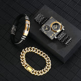 3pcs black quartz watch with bracelet gift set