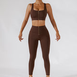 front zipper sport crop top high waist skirt leggings