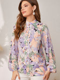 buttoned lantern sleeves floral shirt