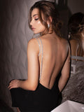 crystal strap backless evening party dress