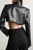 high street covered button crop pu leather jacket