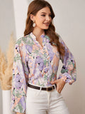 buttoned lantern sleeves floral shirt