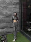 criss cross hollow out top straight pants set