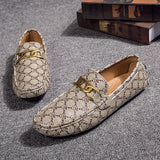 round toe oxford stripe patchwork leather loafers