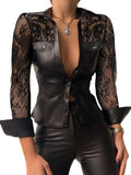 pu leather sheer sleeve with buttoned shirt