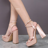 cross ankle strap genuine leather chunky square heel