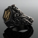 classic retro gold filling carving m letter signet ring