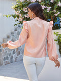 hollow out sleeve ruffled lace blouse