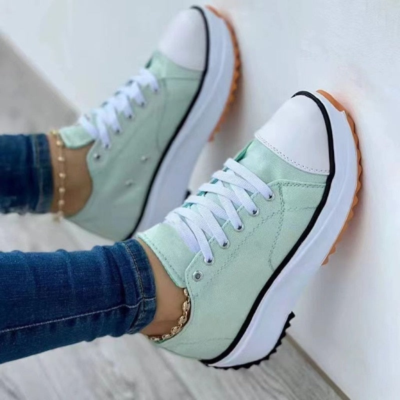 chunky platform canvas lace up sneakers