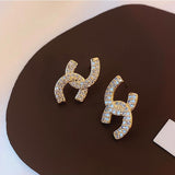 c shaped micro set zircon gold earrings