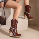 chunky chain pointed toe heeled ankle boots