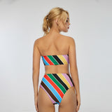 colorful strapless front tie high waist swimsuit