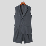 lapel sleeveless button decor double breasted men rompers
