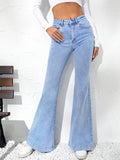 high waist elastic boot cut flared jeans
