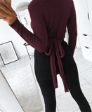 turtleneck long sleeve tie back knitted slim crop top