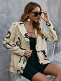 letter print button down blazer belt not included