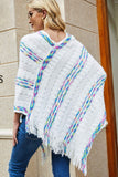 colorful stripe v neck asymmetrical fringe hem poncho