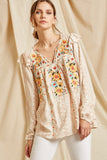 andree by unit full size run mixed print embroidered top
