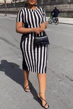 Casual Daily Simplicity Striped Patchwork O Neck The MIDI Dress Dresses