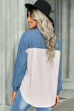 two tone buttoned dropped shoulder shirt jacket