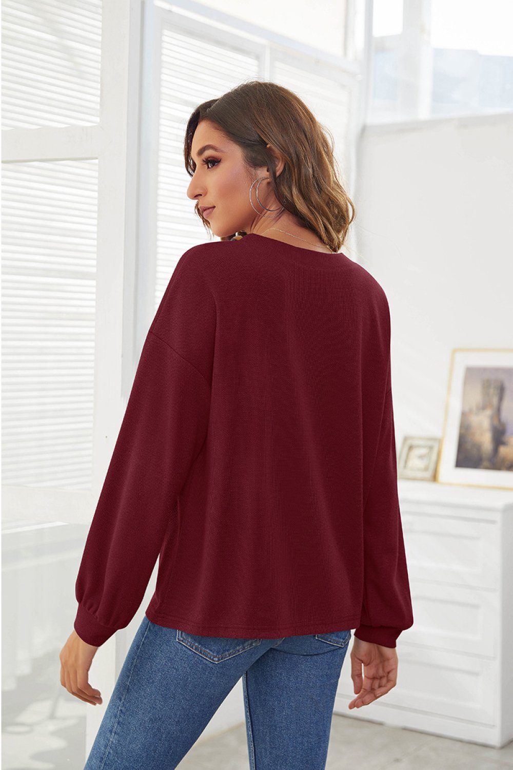 button trim v neck knitted pullover