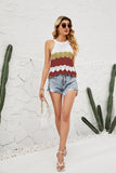 striped openwork sleeveless knit top