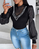 Beaded Patch Long Sleeve Knitted Top
