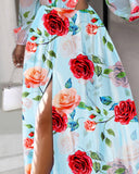 Floral Print Plunge Cutout Slit Maxi Dress