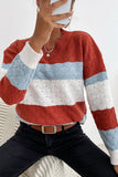striped openwork long sleeve sweater
