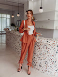 one button lapel collar blazer and ankle tie pants set