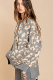 pol leopard print high low hooded sweater