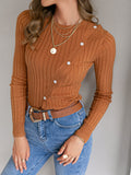 buttoned crewneck knit sweater