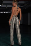 snakeskin tie back backless top and straight leg pants set