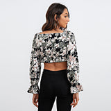 floral flounce sleeve cropped top