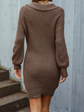 raglan sleeve roll collar sweater dress