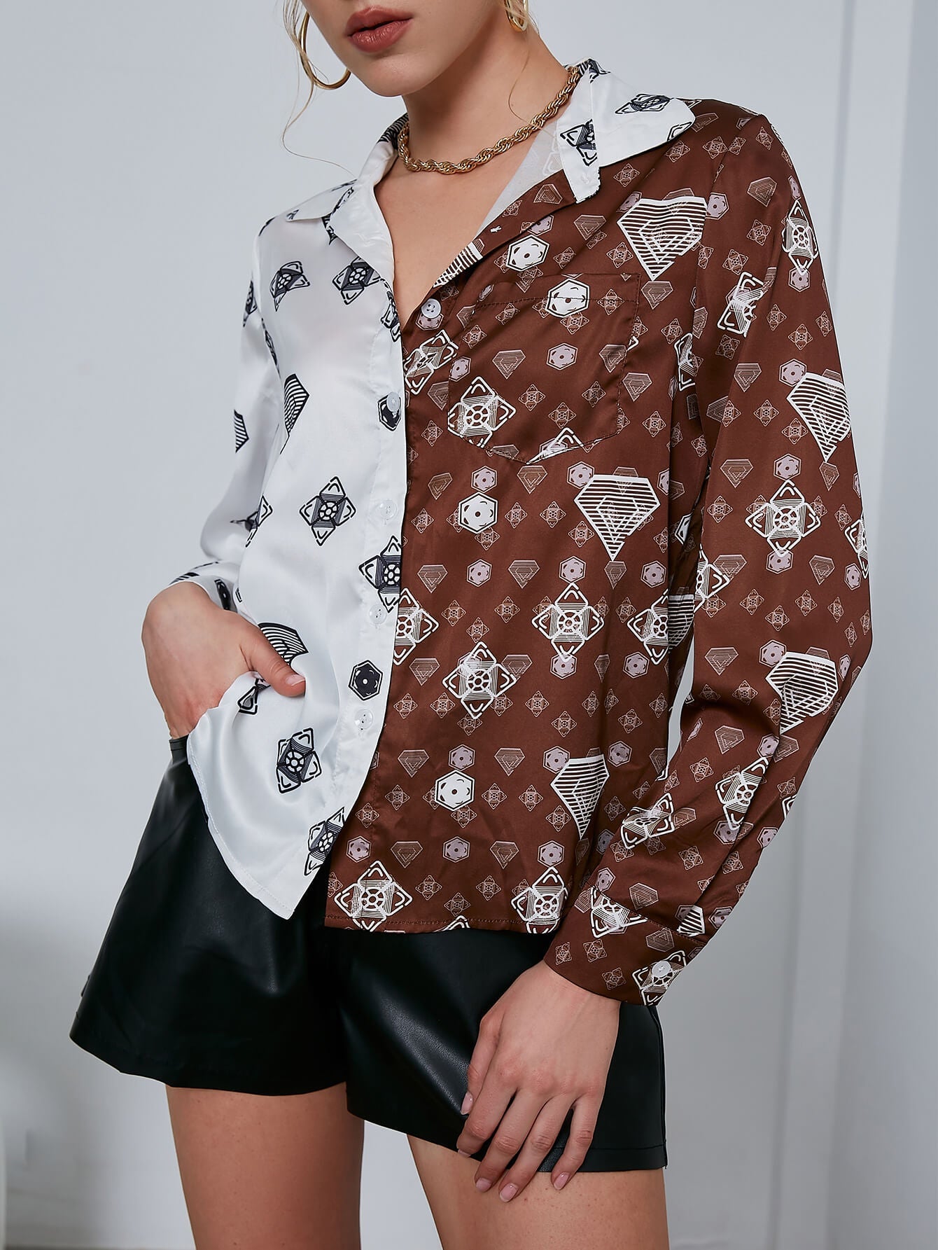 two tone button front shirt