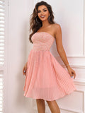 sequin strapless pleated dress